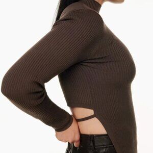 Aritizia Babaton Brown Sculpt Knit Tie-Back Longsleeve | Size XS
